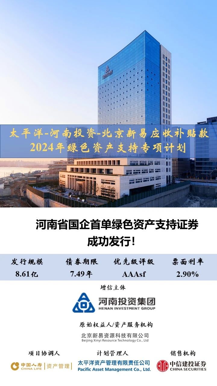 河南投资集团成功发行我省国企首单绿色资产证券化产品